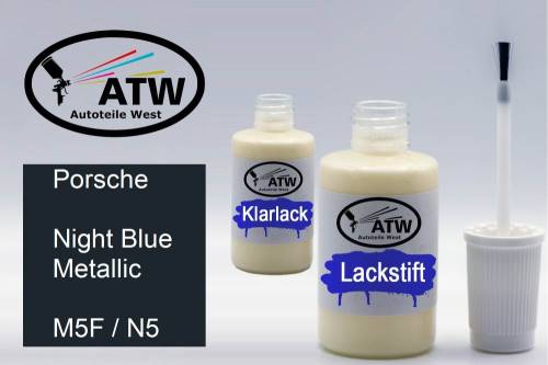 Porsche, Night Blue Metallic, M5F / N5: 20ml Lackstift + 20ml Klarlack - Set, von ATW Autoteile West.